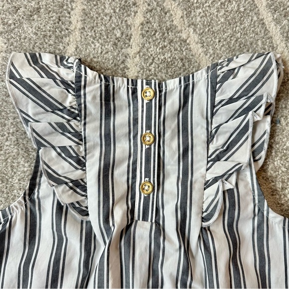 Juicy Couture White and Gray Striped Smock Dress with Embroidered Hem - Picture 4 of 5